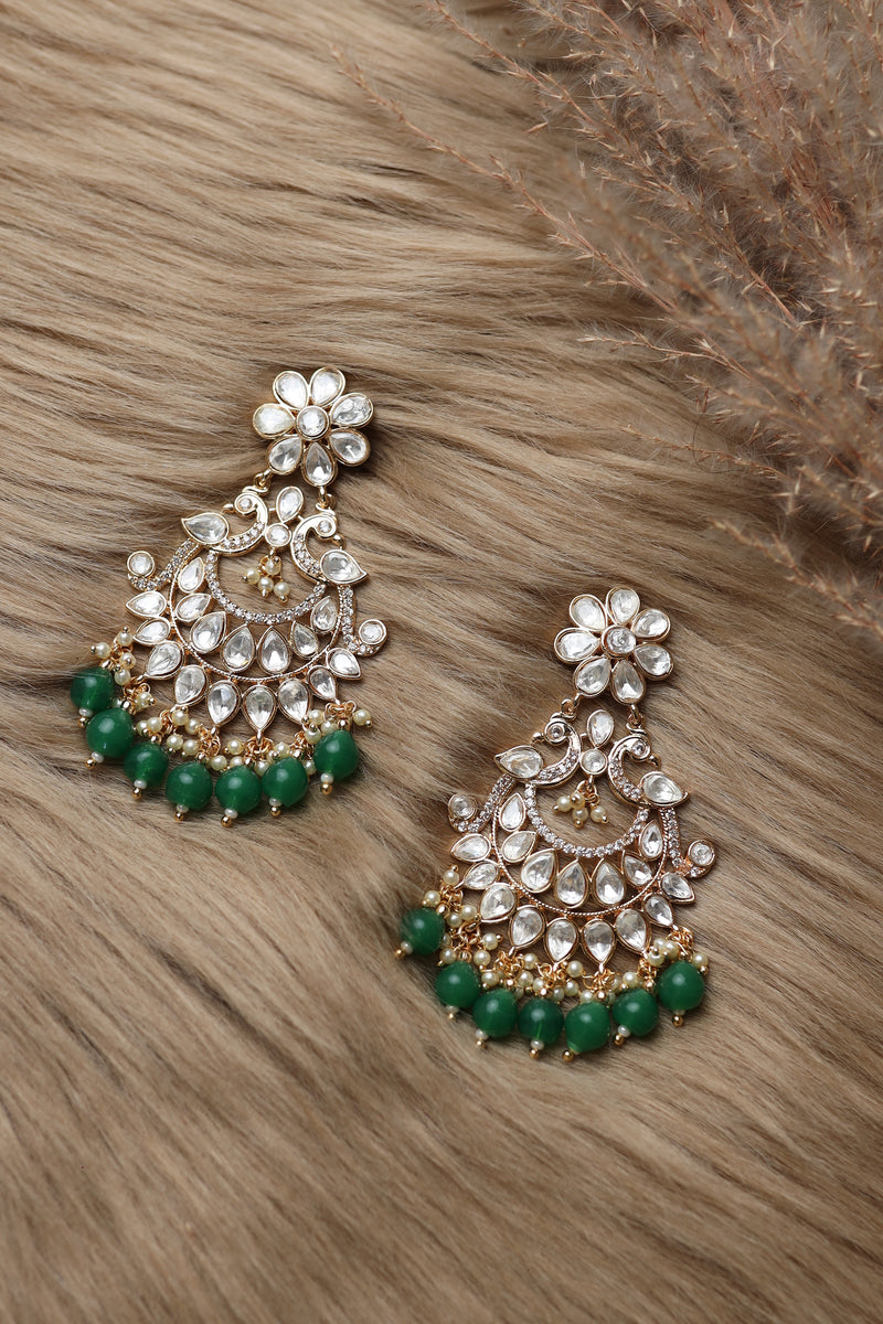 Nirali Kundan Earrings (Emerald)