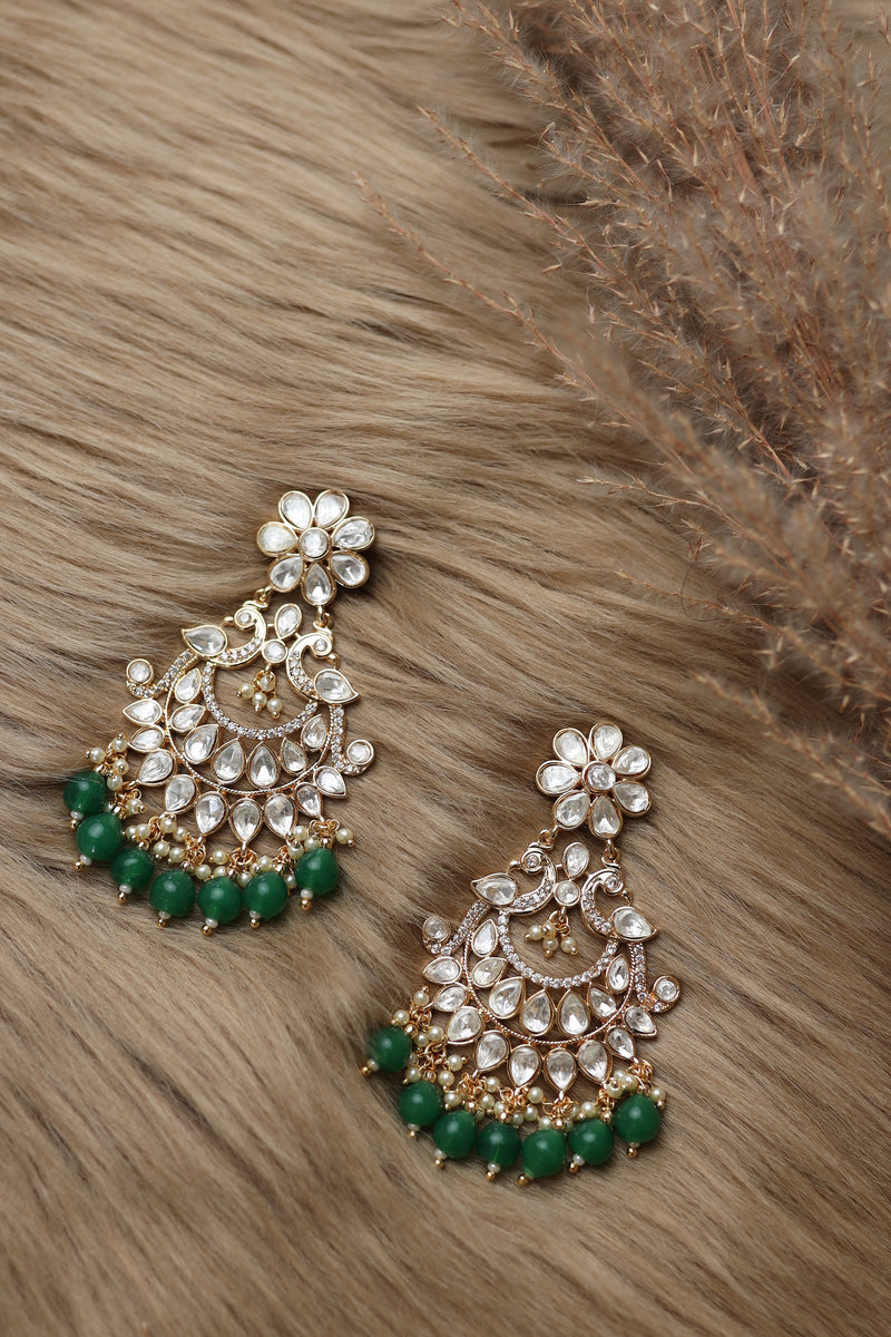 Nirali Kundan Earrings (Emerald)