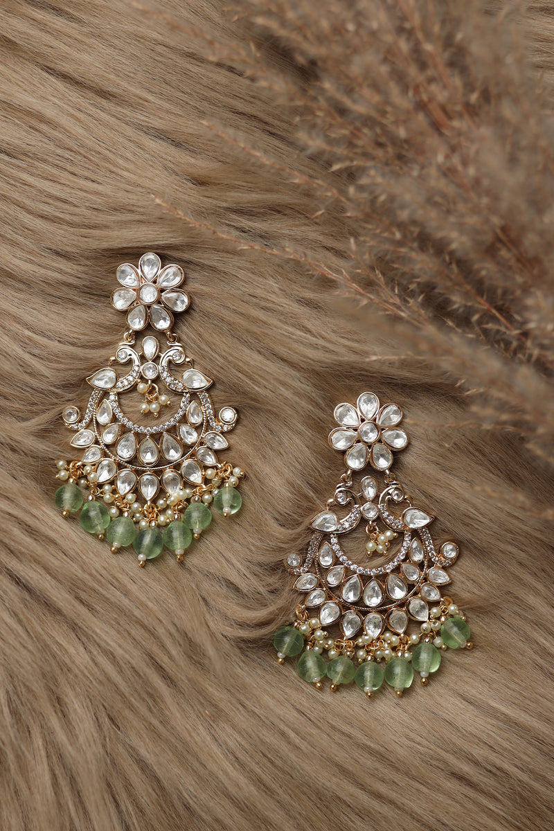 Nirali Kundan Earrings (Light Green)