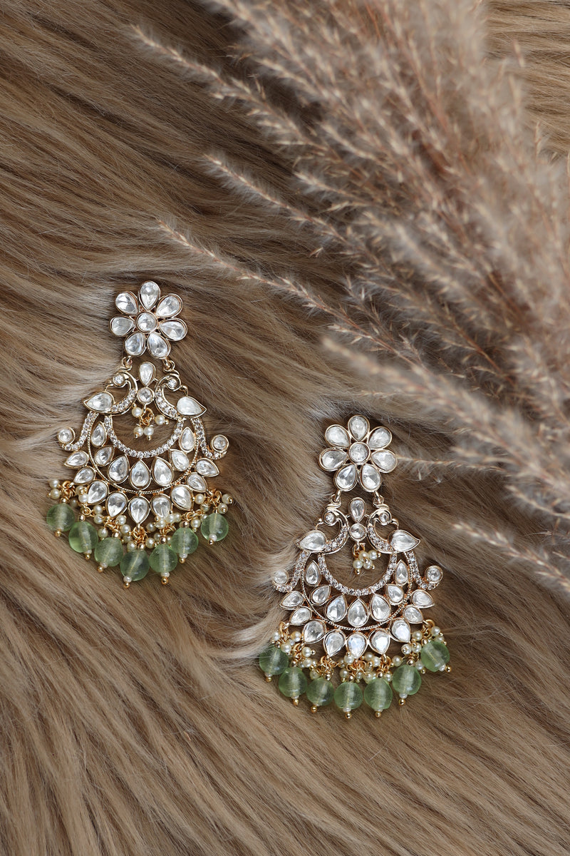 Nirali Kundan Earrings (Light Green)