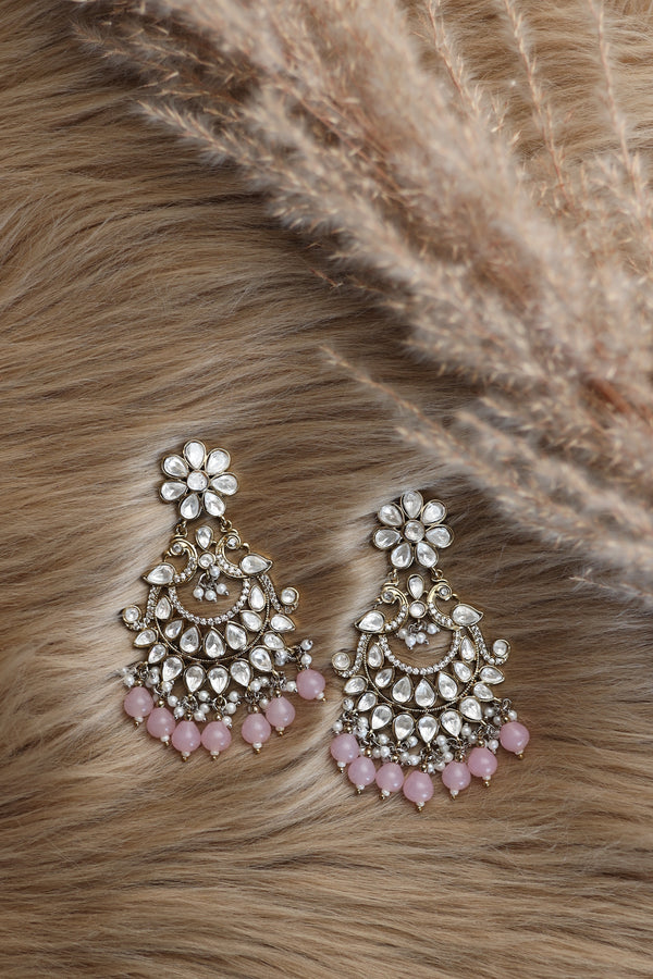 Nirali Kundan Earrings (Antique Pink)