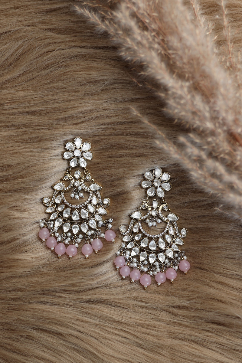 Nirali Kundan Earrings (Antique Pink)