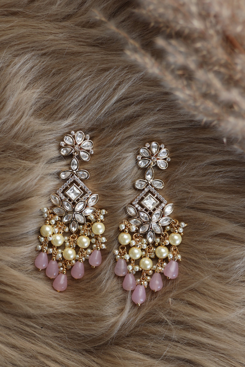 Manika Kundan Earrings - Pink