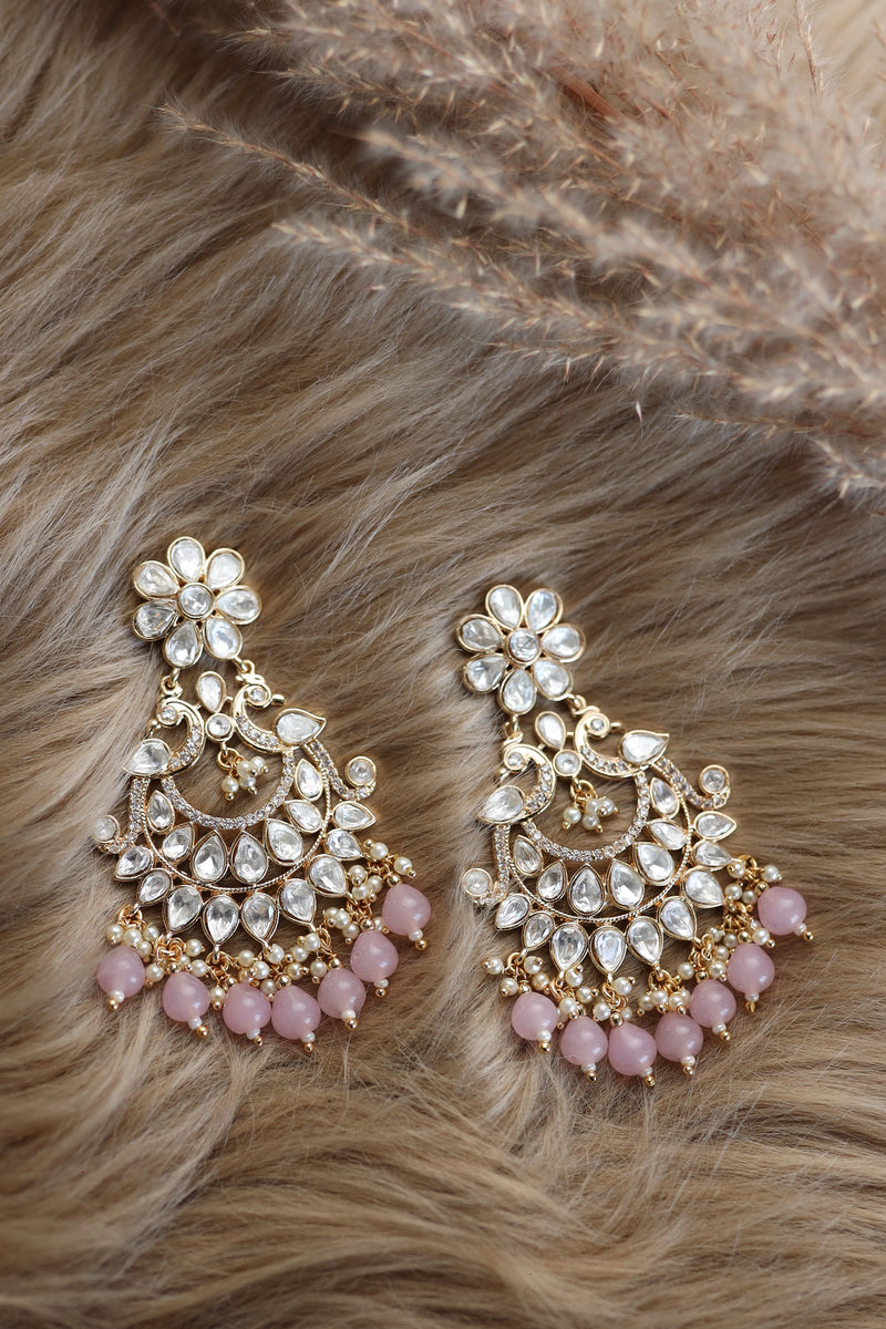 Nirali Kundan Earrings (Pink)