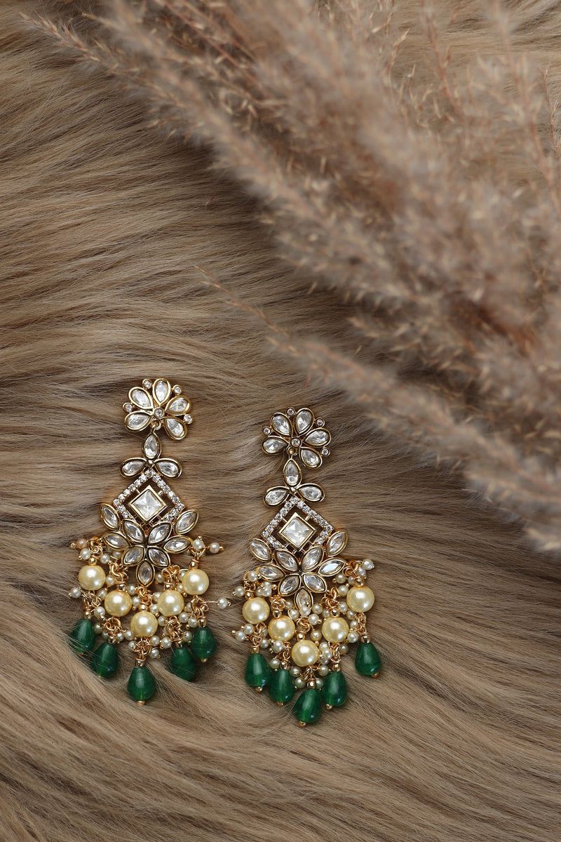 Manika Kundan Earrings - Green