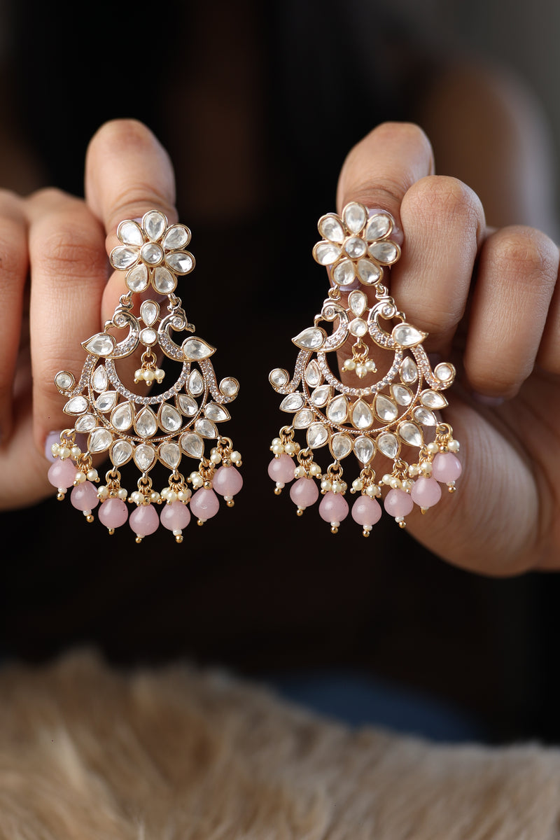 Nirali Kundan Earrings (Pink)