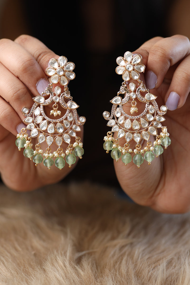 Nirali Kundan Earrings (Light Green)