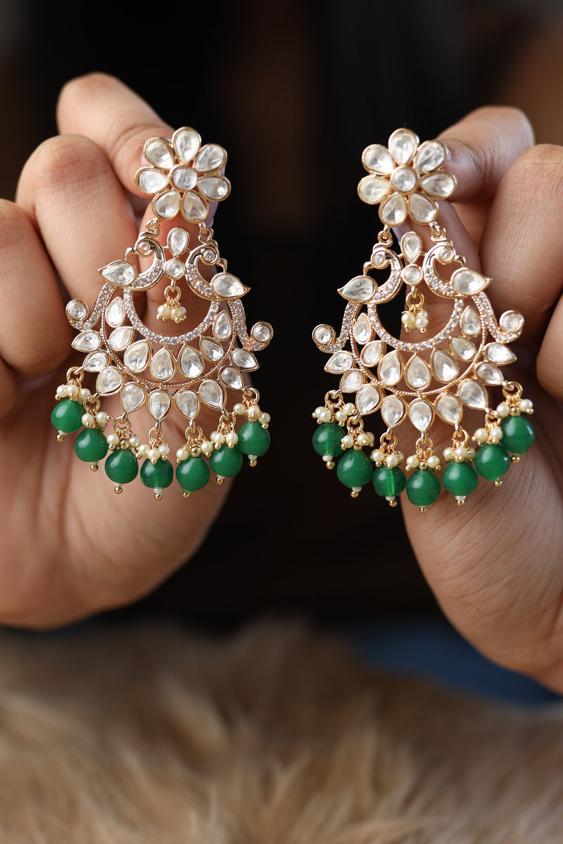 Nirali Kundan Earrings (Emerald)