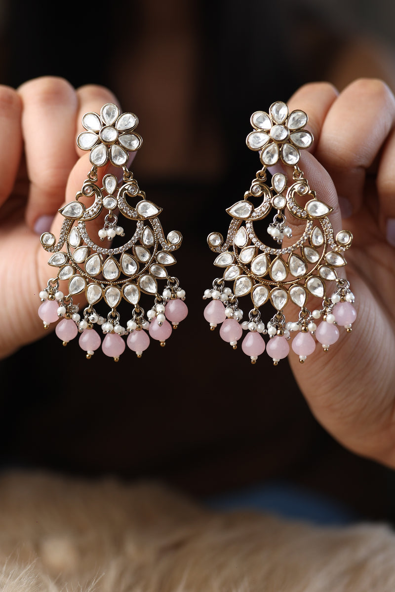 Nirali Kundan Earrings (Antique Pink)