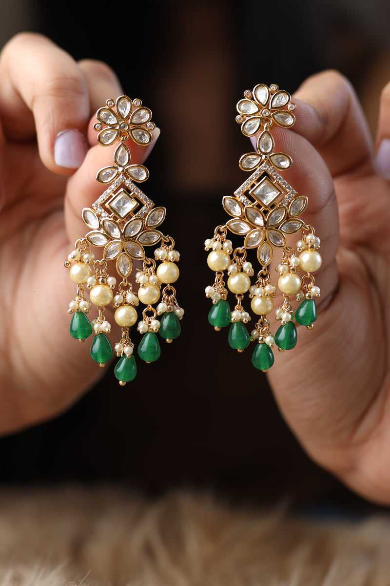 Manika Kundan Earrings - Green