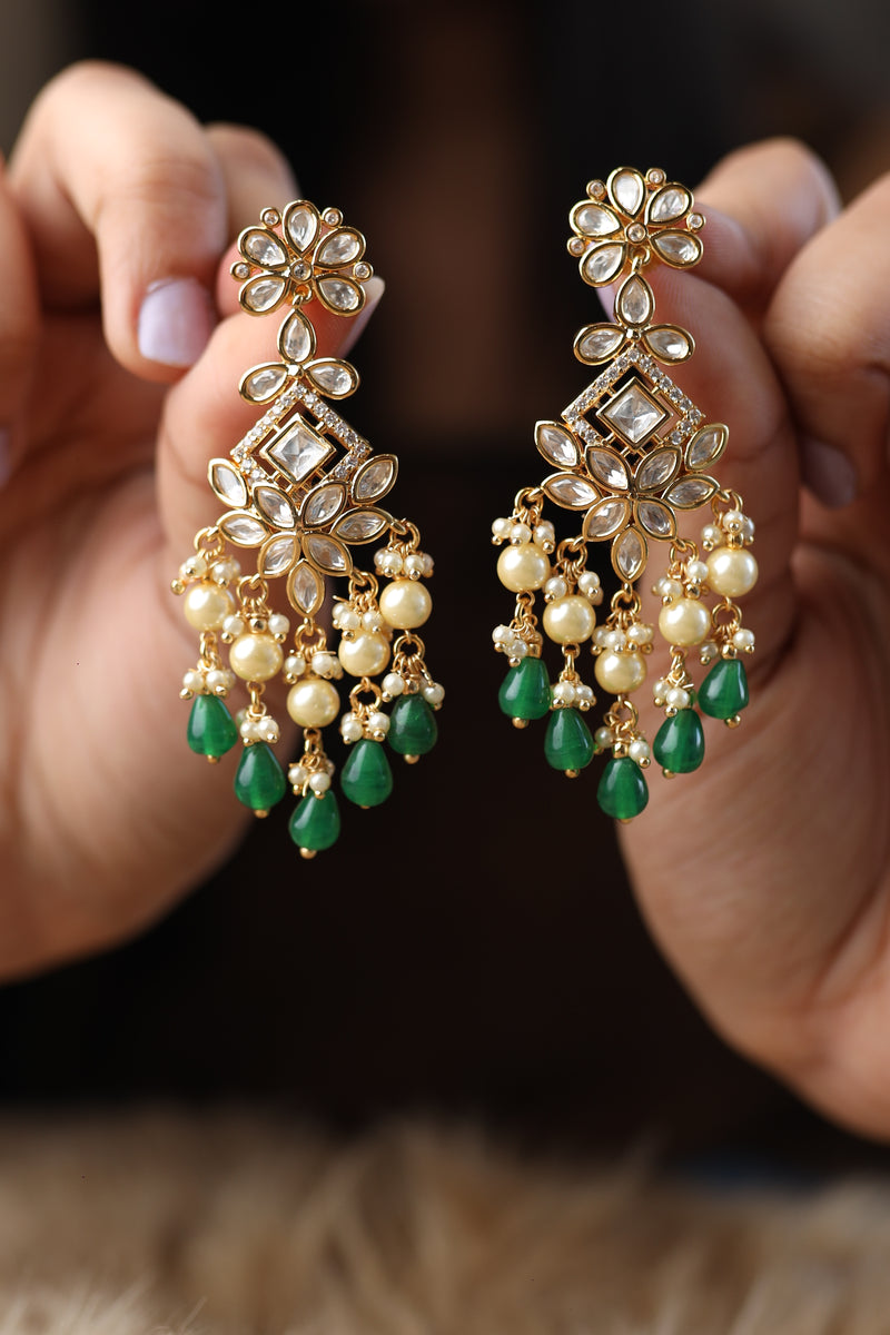 Manika Kundan Earrings - Green