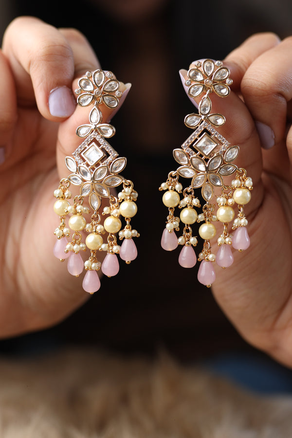 Manika Kundan Earrings - Pink