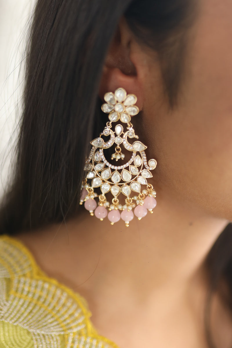 Nirali Kundan Earrings (Pink)