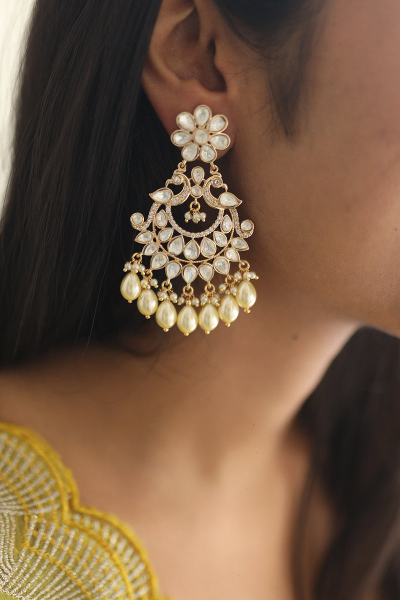 Nirali Kundan Earrings (White)