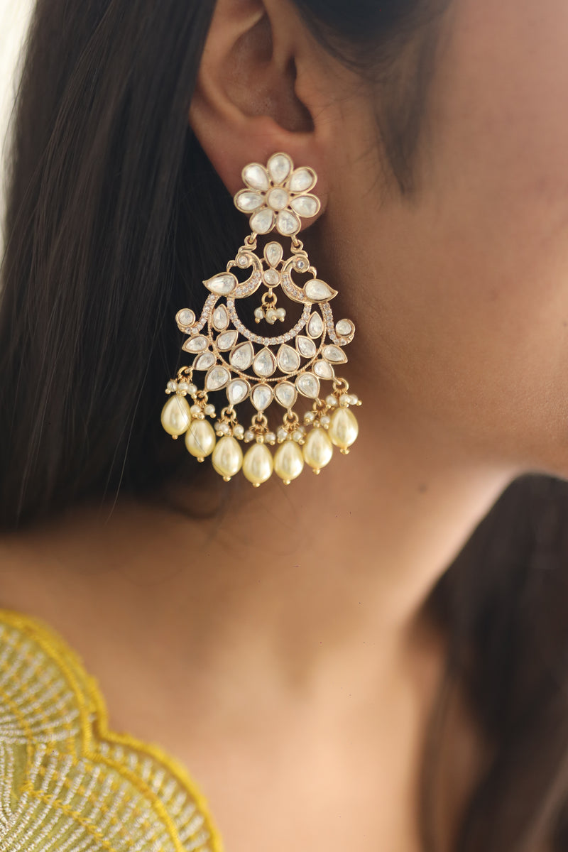 Nirali Kundan Earrings (White)