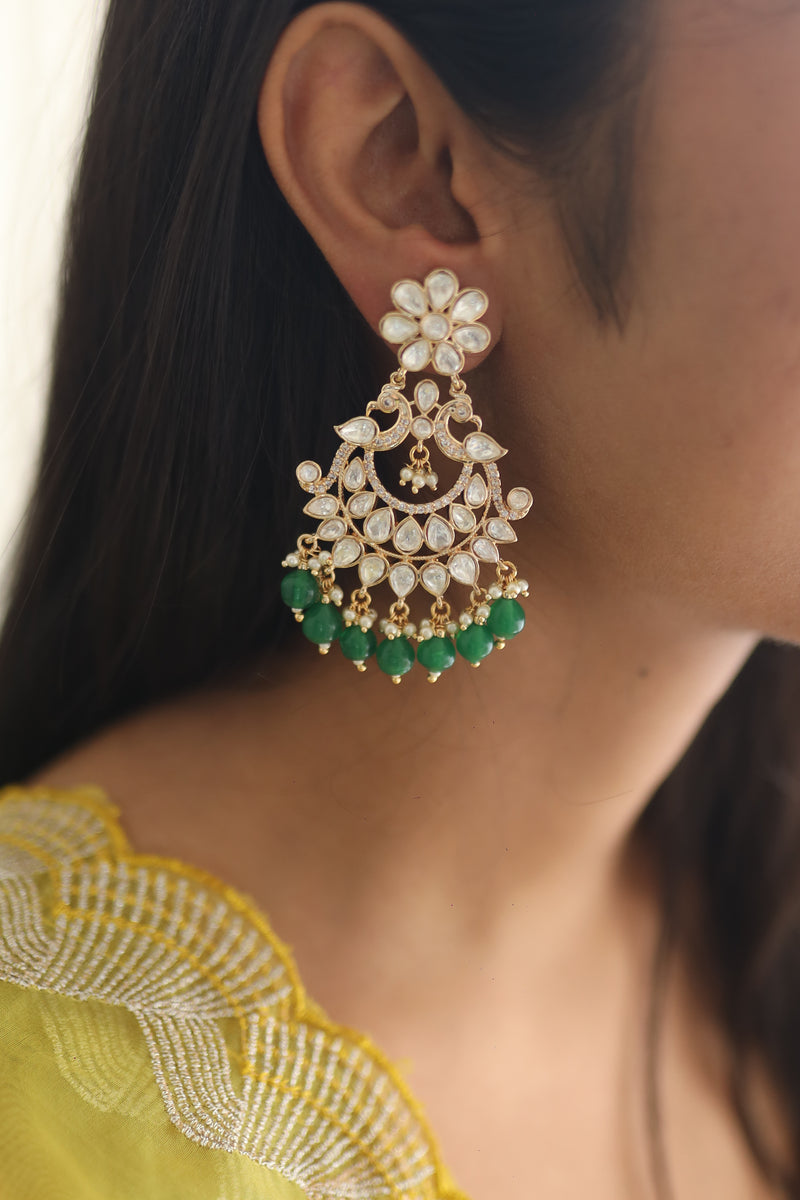 Nirali Kundan Earrings (Emerald)