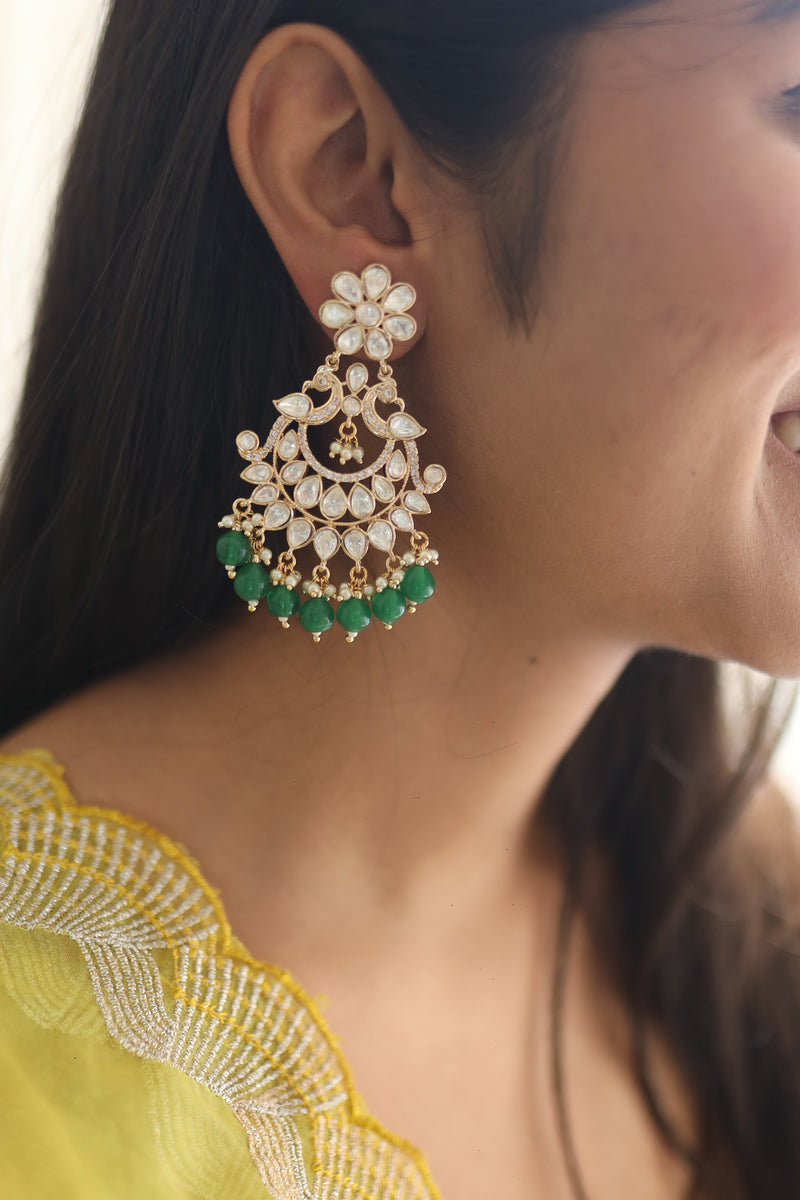 Nirali Kundan Earrings (Emerald)