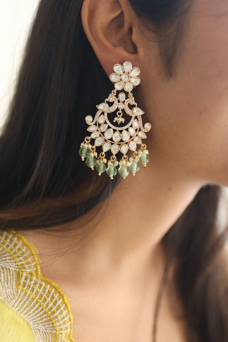 Nirali Kundan Earrings (Light Green)