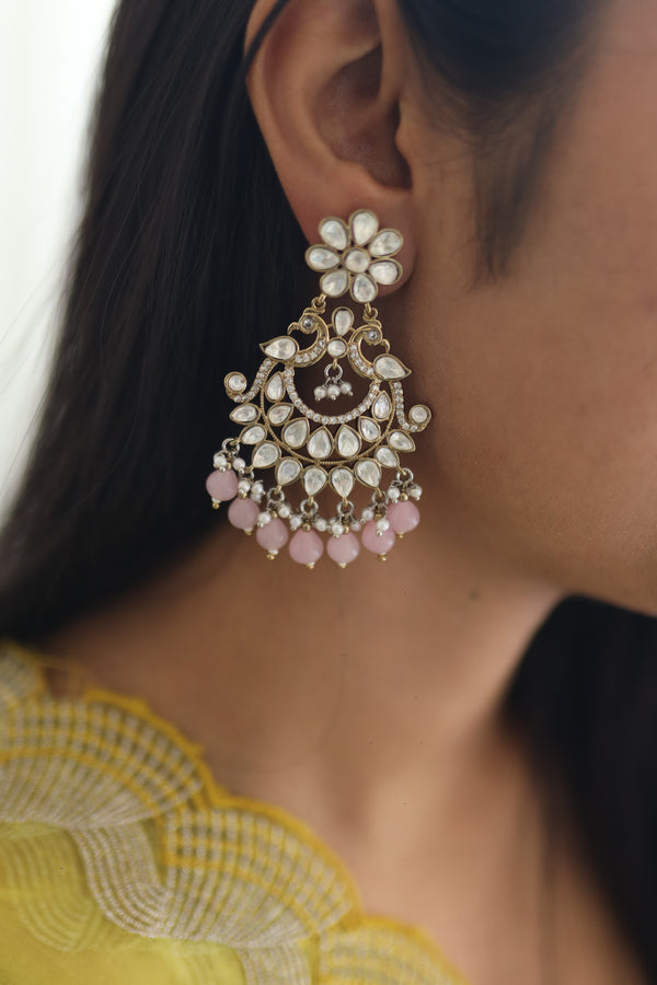 Nirali Kundan Earrings (Antique Pink)