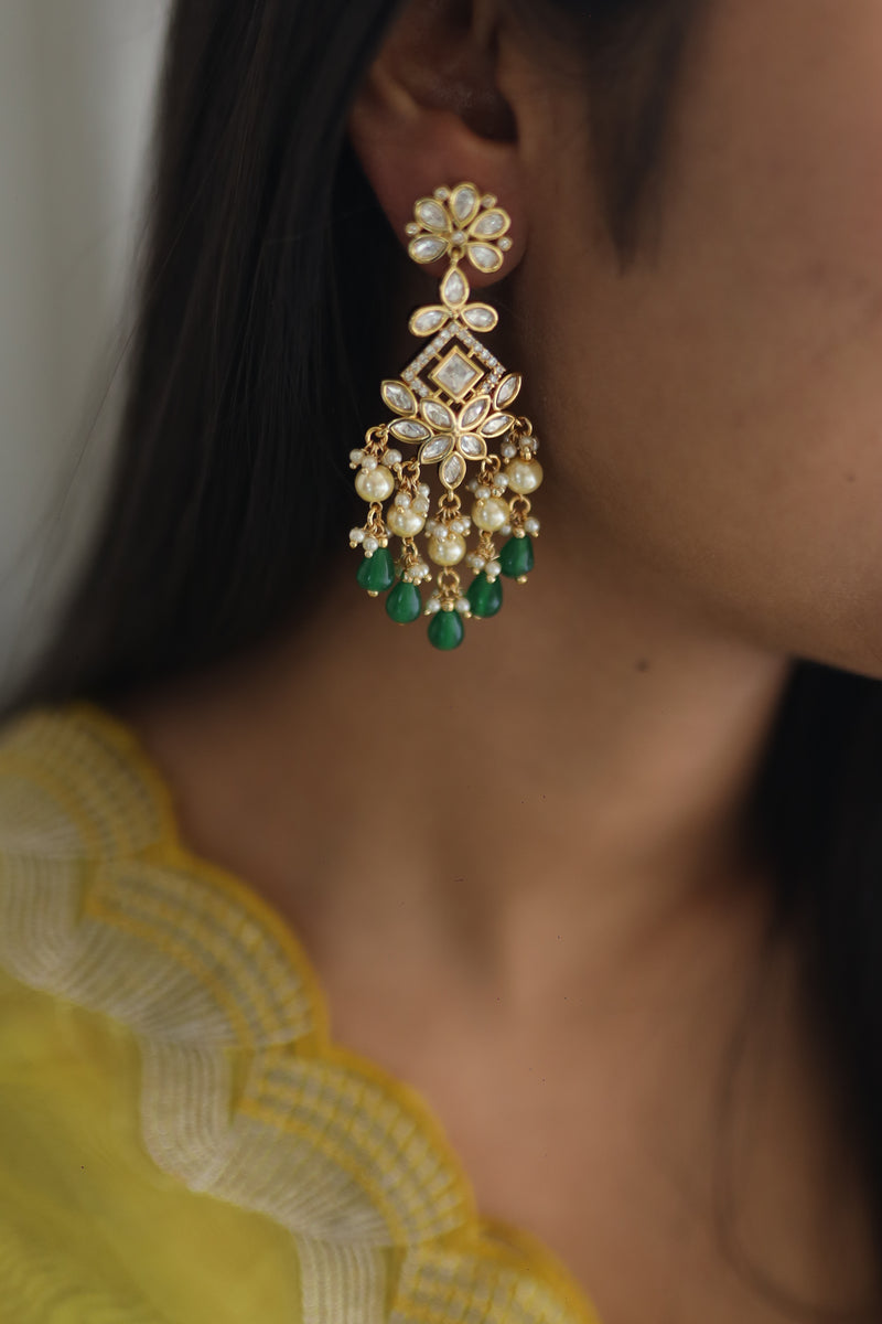 Manika Kundan Earrings - Green