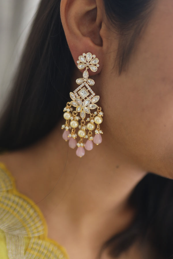 Manika Kundan Earrings - Pink