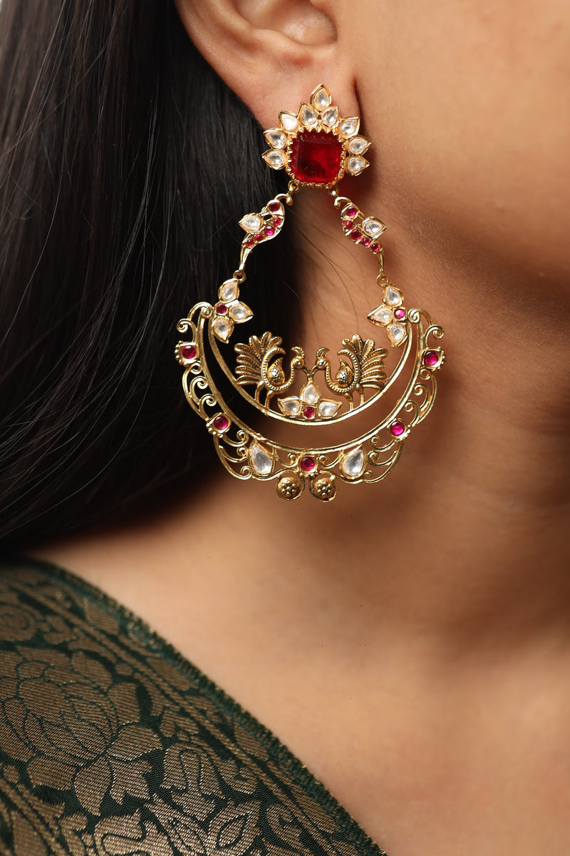 Nikhar Peacock Earrings - Ruby