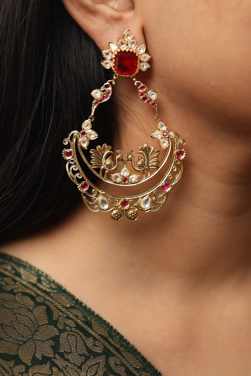 Nikhar Peacock Earrings - Ruby