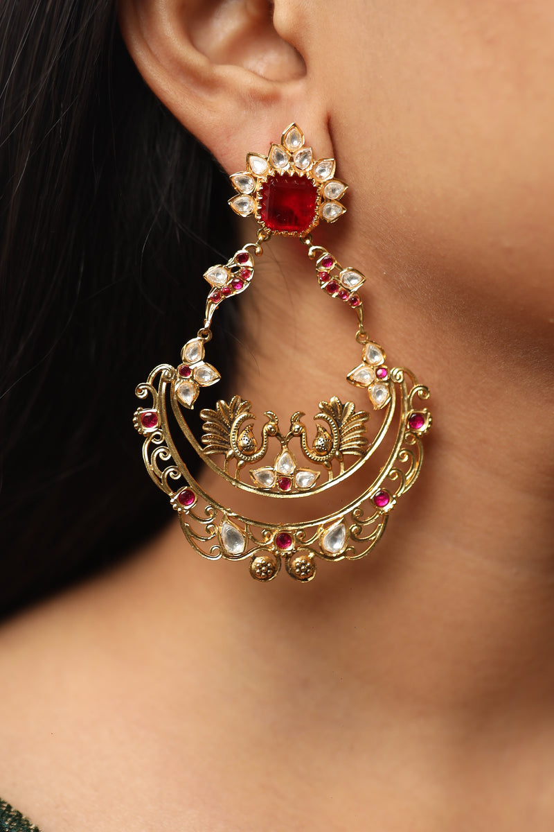 Nikhar Peacock Earrings - Ruby