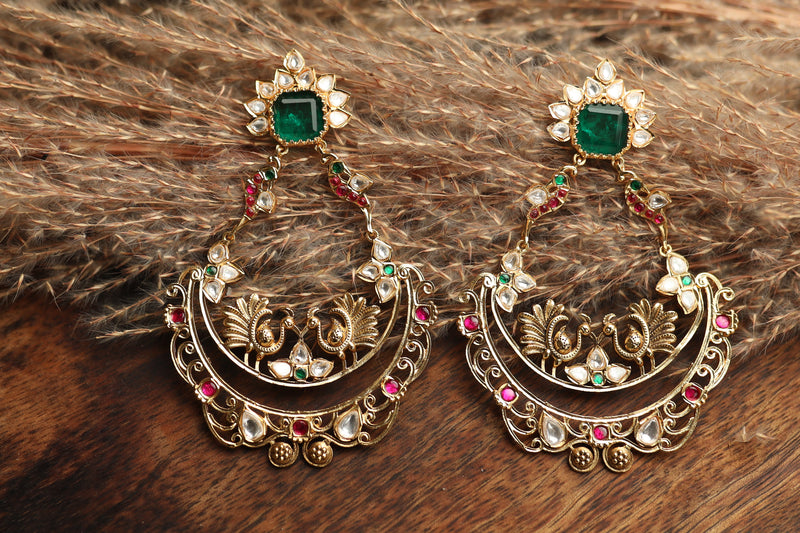 Nikhar Peacock Earrings - Green