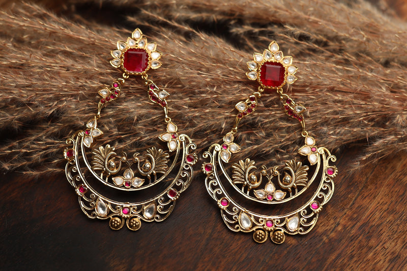 Nikhar Peacock Earrings - Ruby