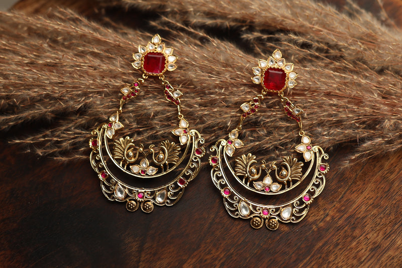 Nikhar Peacock Earrings - Ruby