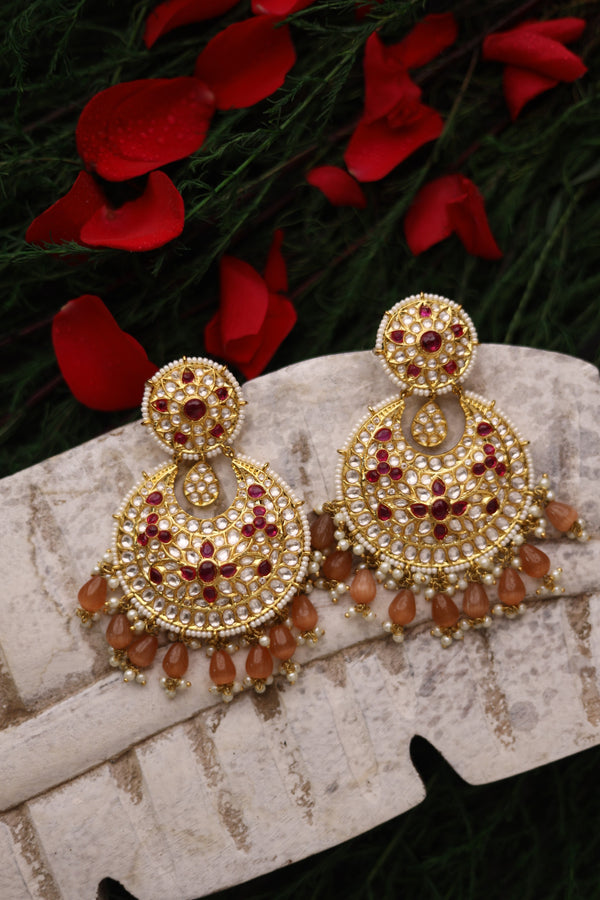 Peach and Ruby Kundan Chandbali