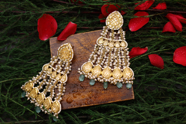 Pearl Gold Plated Kundan Chandbali Earrings