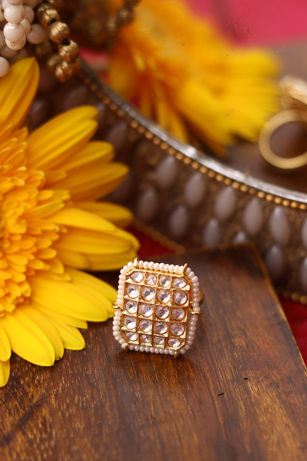 Paachi Kundan and Pearl Square Ring