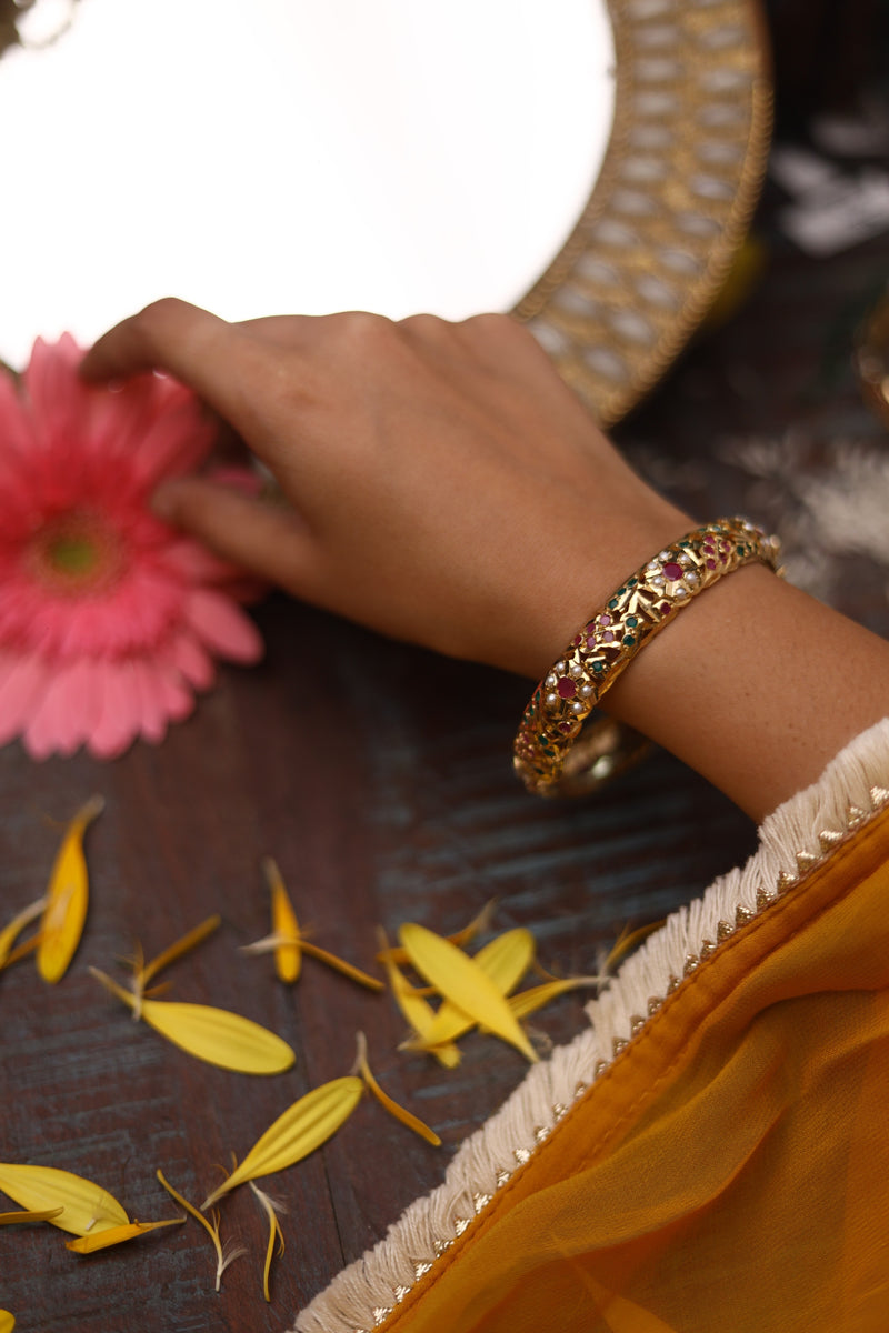 Multicolor Gold Plated Jadau Bangles