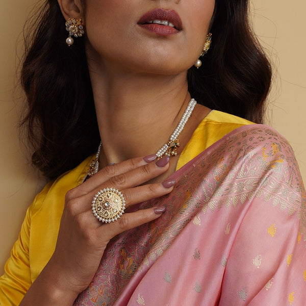 Meenakari Pearl and Kundan Ring